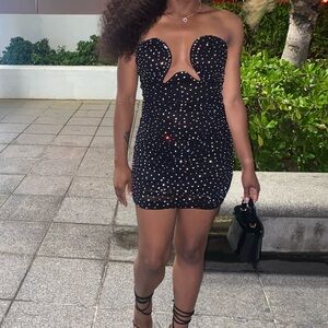 Black bedazzled Strapless Mini Dress